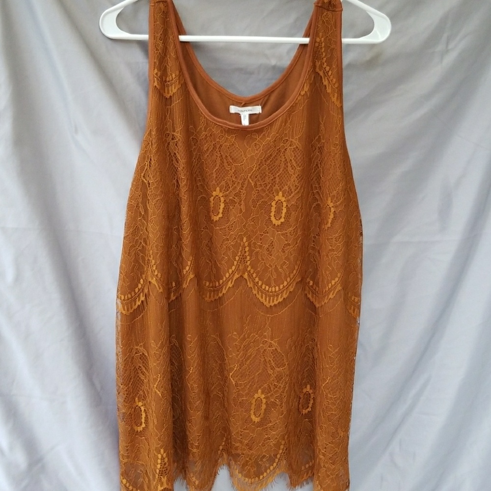 MAURICES-Burnt Orange Lace Overlay Tank Top